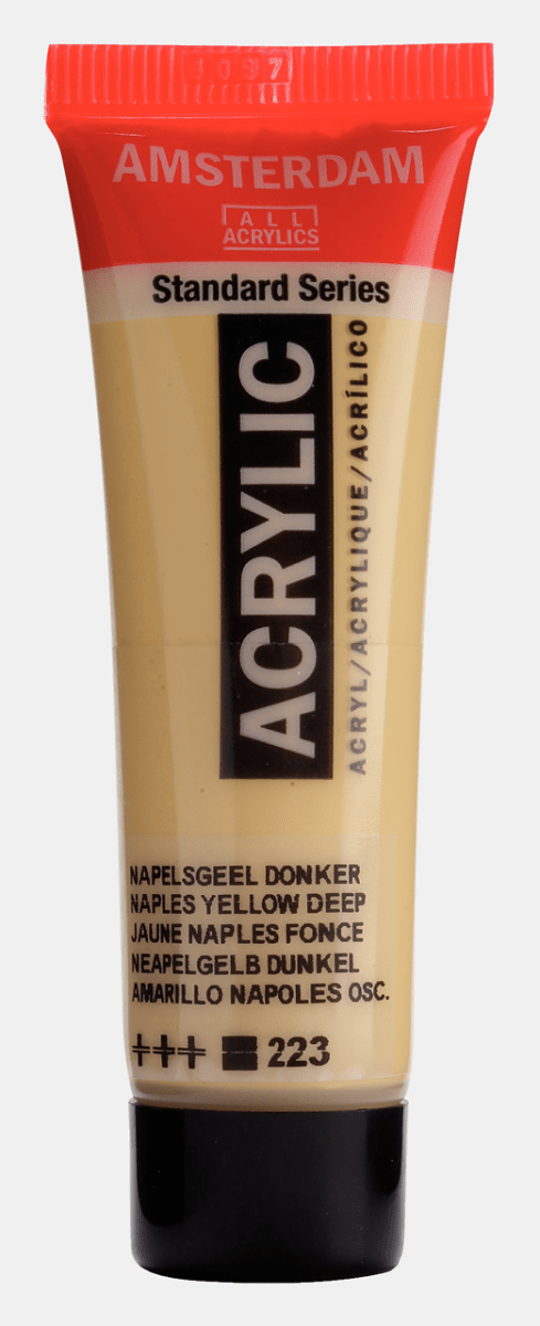 Liten tub med gul Amsterdam Akrylfärg 20 ml 223 Naples Yellow Deep från Royal Talens - Tidformera