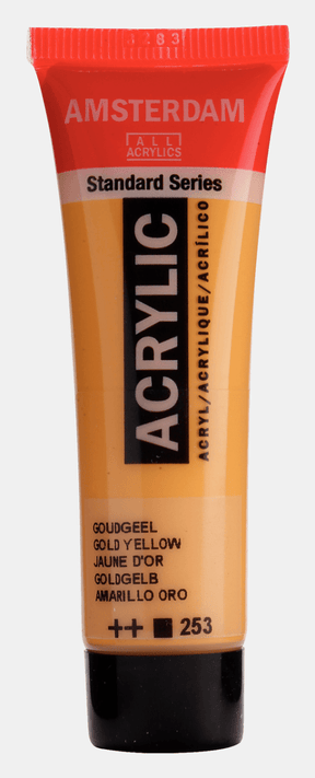 Liten tub med guldfärgad Amsterdam Akrylfärg 20 ml 253 - Gold Yellow från Royal Talens - Tidformera
