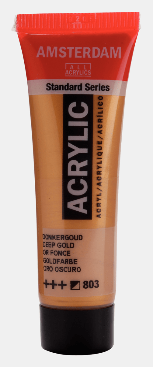 Liten tub med guldfärgad Amsterdam Akrylfärg 20 ml 803 Deep Gold från Royal Talens - Tidformera