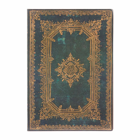 Mörk blå/turkosfärgade anteckningsbok med gulddetaljer. Astra Midi Linjerad Flexis från Paperblanks - Tidformera