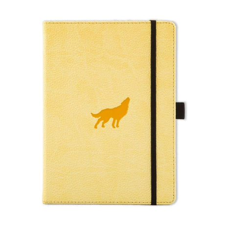 Anteckningsbok Wildlife Olinjerad A5 - Cream Wolf från Dingbats* - Gul anteckningsbok med varg som ylar - Tidformera Boken har svart gummiband för stängning samt pennhållare.
