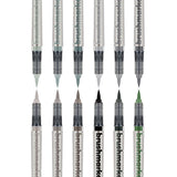 Brushmarker PRO 12 - pack - Grey colors från Karin. 12 penselpennor utan lock. Är i olika nyanser av grått samt en grön - Tidformera