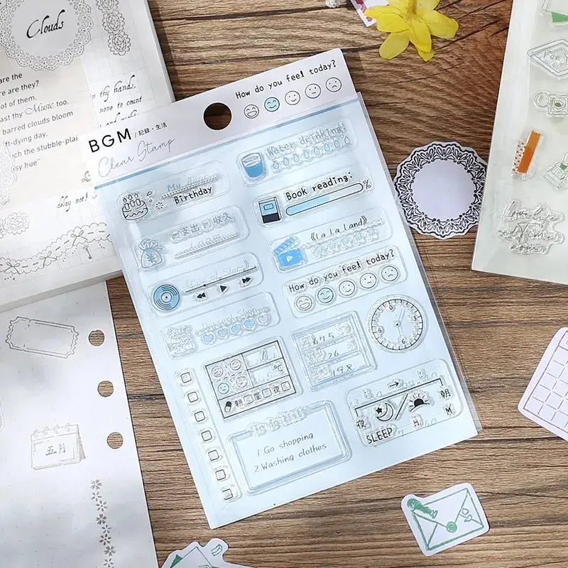 Förpackning med Clear stamps Record Kalenderstämplar - Life från BGM - Tidformera