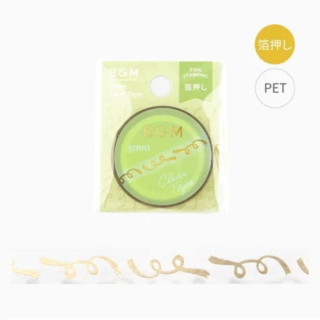 Smal vit dekorationstejp med guldfärgade girlannger på. Clear tape Ribbon 5 mm från BGM - Tidformera