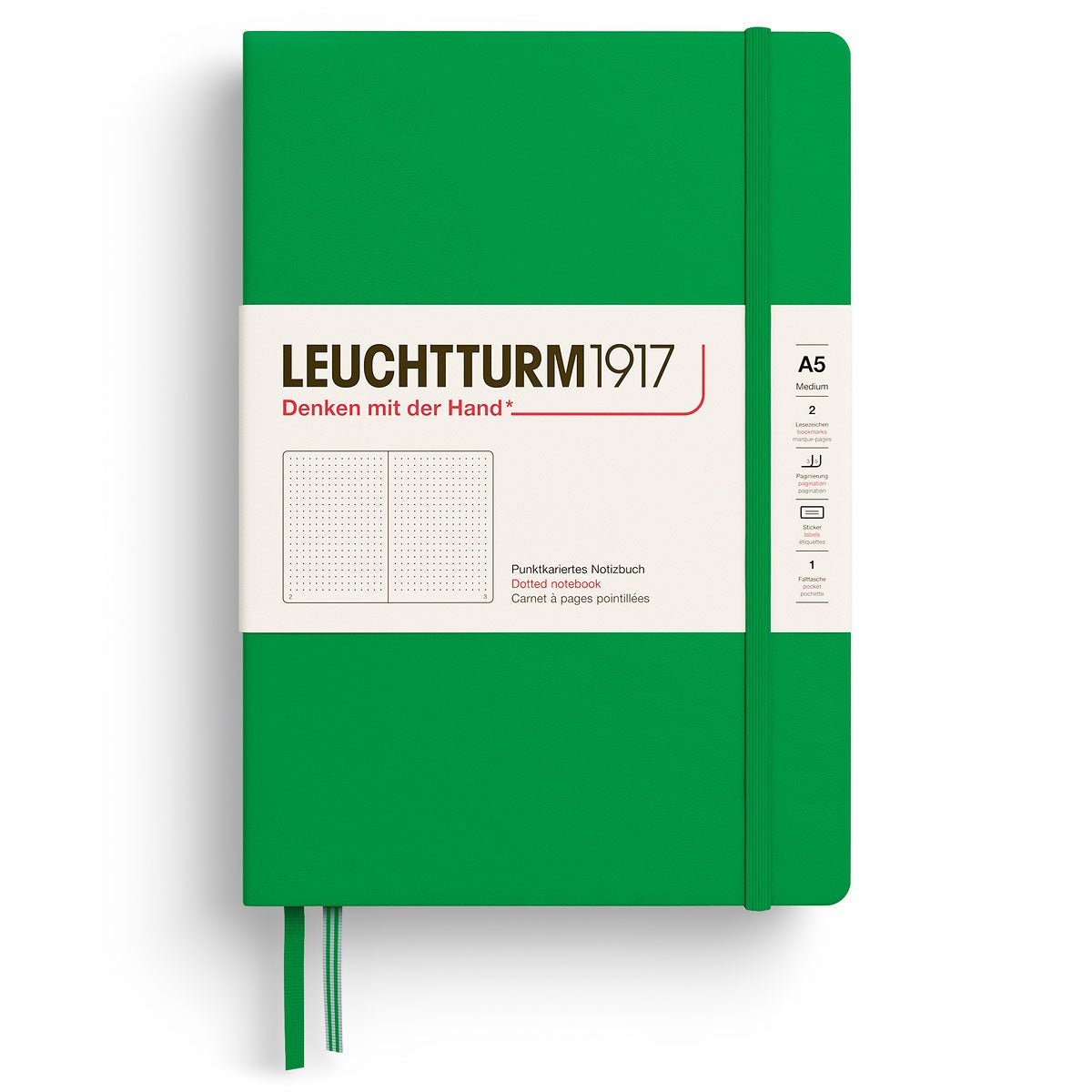 Dotted notebook Lt A5 Hård pärm Spring Leaf från Leuchtturm1917 - Grön anteckningsbok - Tidformera