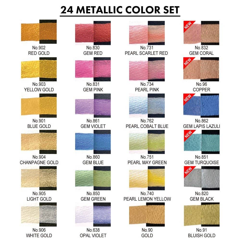GANSAI TAMBI Akvarellfärg 24 färger Metallic - 2 - ZIG Kuretake - Tidformera
