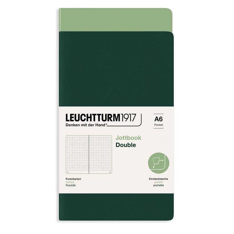 Jottbook Double Skrivhäften Dotted 2 - pack A6 Sage/Forest green från Leuchtturm1917 - Två gröna skrivhäften - Tidformera