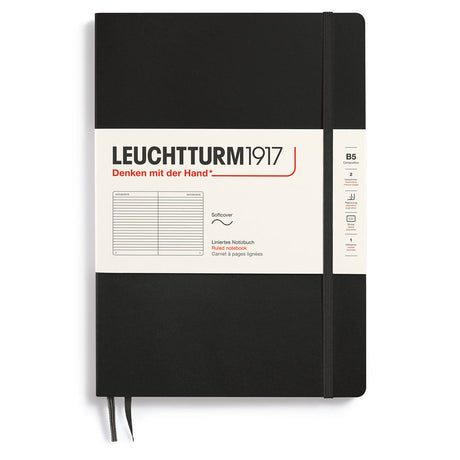 Linjerad skrivbok Lt B5 Mjuk pärm Black från Leuchtturm1917 - Svart anteckningsbok - Tidformera
