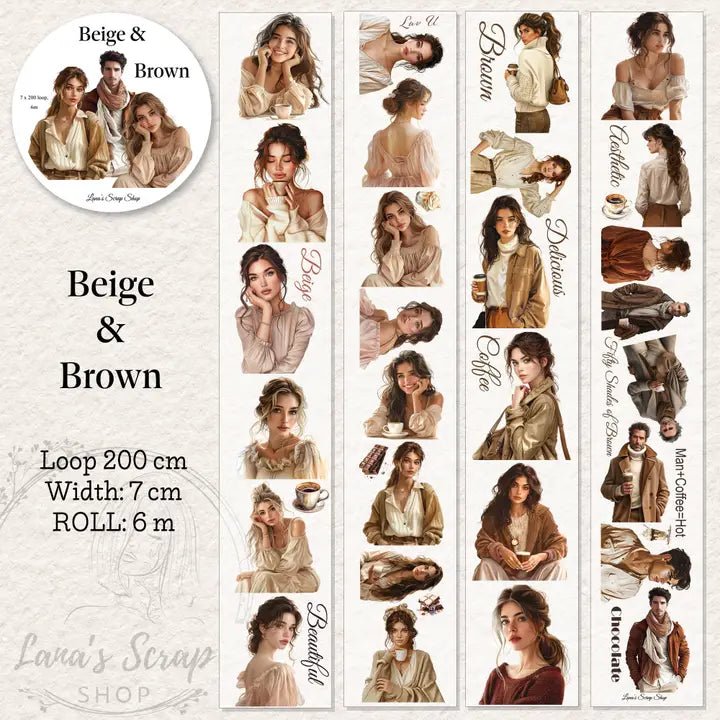 Pet Tape - Lana - 70 mm - Beige & Brown - 3 - Lana's Scrap Shop - Tidformera