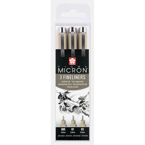 Pigma micron Fineliner Förpackningar Svarta - 005, 01, 03 från Sakura. Förpackning med tre stycken pennor.  - Tidformera