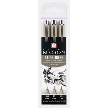 Pigma micron Fineliner Förpackningar Svarta - 005, 01, 03 från Sakura. Förpackning med tre stycken pennor.  - Tidformera