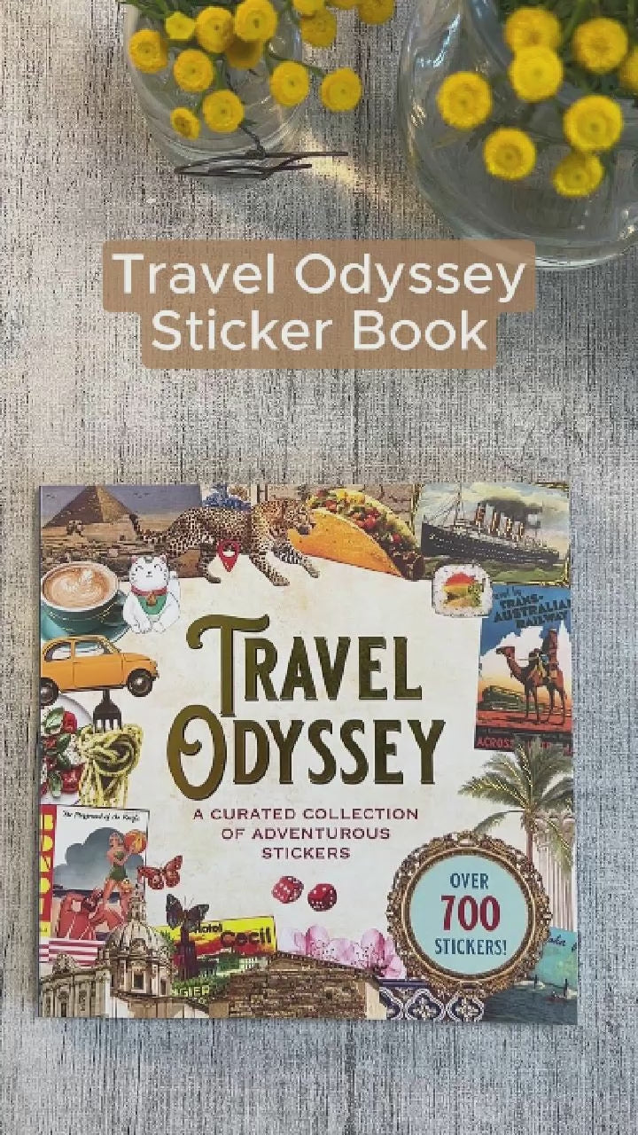 Vi bläddrar i Travel Odyssey Sticker book från Peter Pauper Press. Tema på stickers är resor. Tidformera