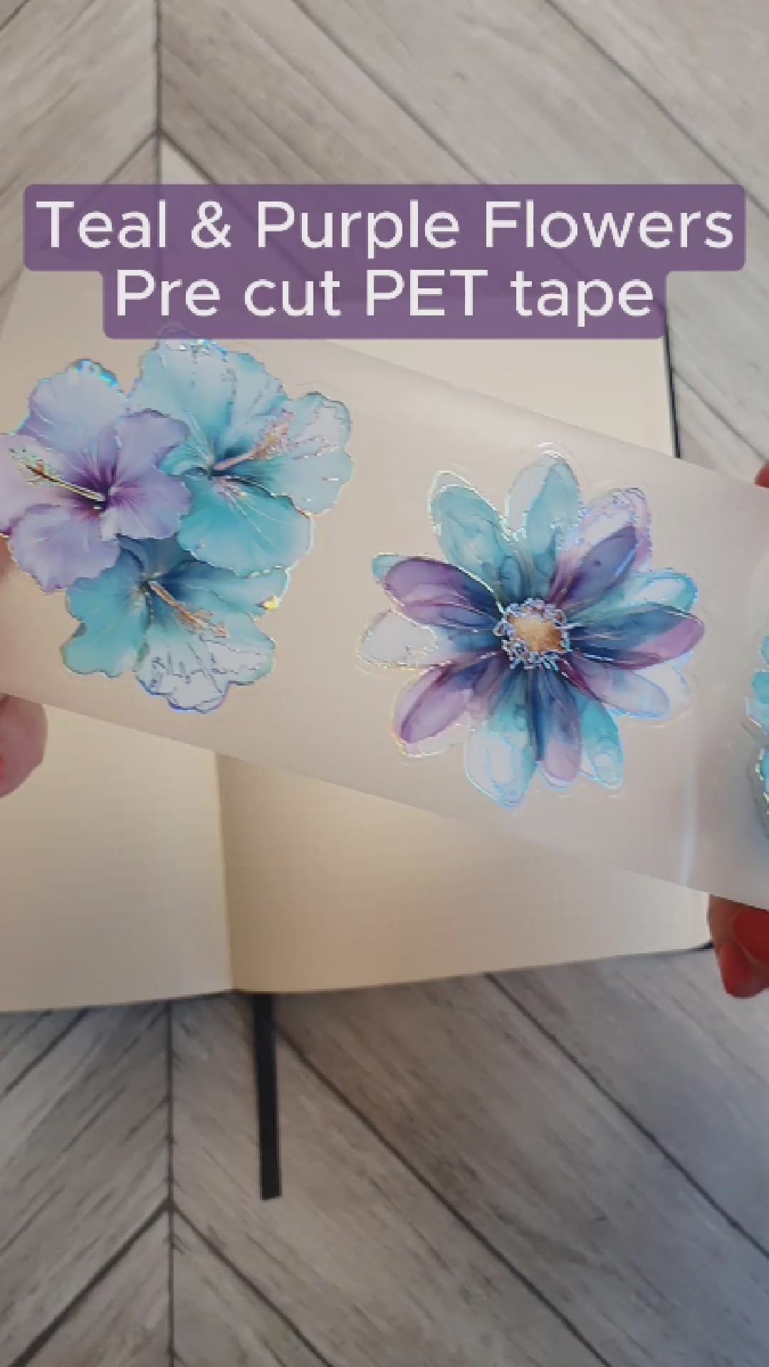 Pet Tape Pre-cut - MIC - Teal & Purple Flowers 3D Foiled 70 mm
