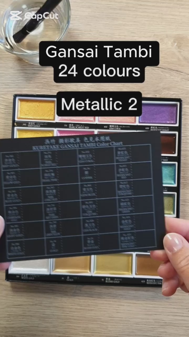 Swatching Gansai Tambi Metallic 2 akvarellfärger från Zig Kuretake. Tidformera