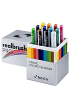 Realbrush PRO 12 - pack - 11 Basic colors + Blender från Karin. Förpackning med 12 penselpennor. 11 basfärger och en blendingpenna. - Tidformera