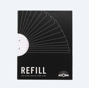 Svart förpackning med linjerade ark i. Refill Notebook A5 Linjerad från Atoma.