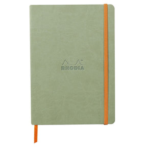 Rhodiarama Anteckningsböcker Dotted Celadon från Rhodia - Grön prickad anteckningsbok med orange bokmärkesband samt gummiband för stängning. - Tidformera