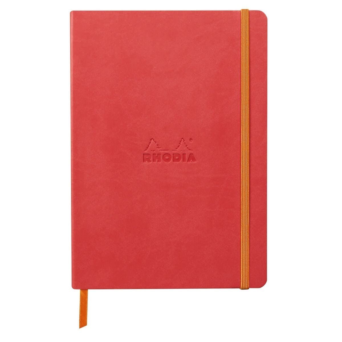 Rhodiarama Anteckningsböcker Dotted Coral från Rhodia - Rosa anteckningsbok med orange bokmärkesband samt gummiband för stängning. - Tidformera
