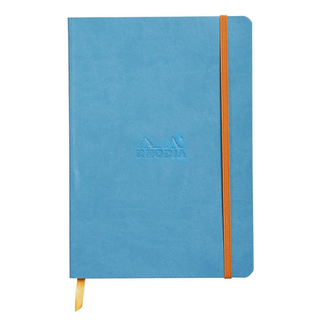 Rhodiarama Anteckningsböcker Dotted Turquoise blue från Rhodia - Turkos anteckningsbok med orange bokmärkesband samt gummiband för stängning.- Tidformera