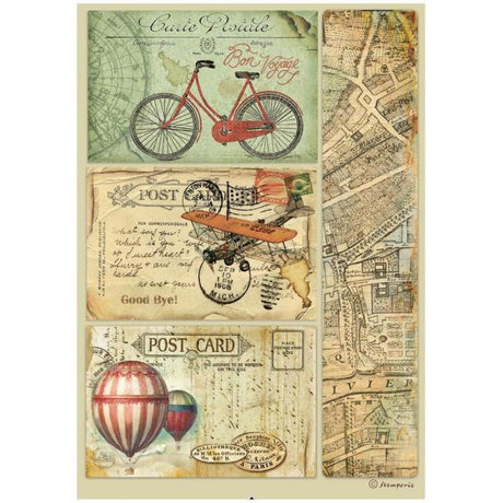 Rice Paper A4 Around the World - Post Card - 1 - Stamperia - Tidformera