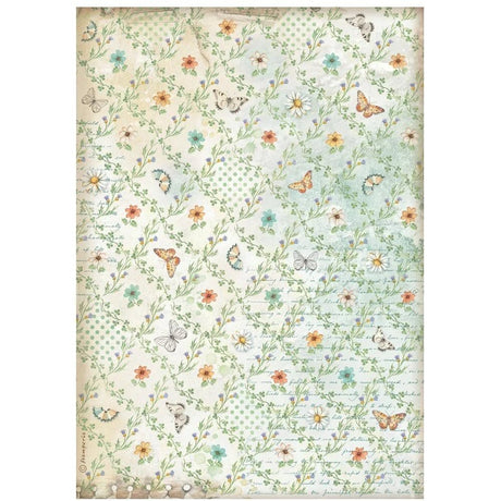 Rice Paper A4 - Daisy Art - Flowers and Butterfly - 1 - Stamperia - Tidformera
