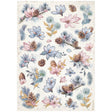 Rice Paper A4 - Dewdrops - Pinecones And Flowers - 1 - Stamperia - Tidformera