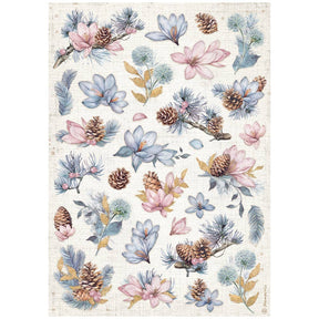 Rice Paper A4 - Dewdrops - Pinecones And Flowers - 1 - Stamperia - Tidformera