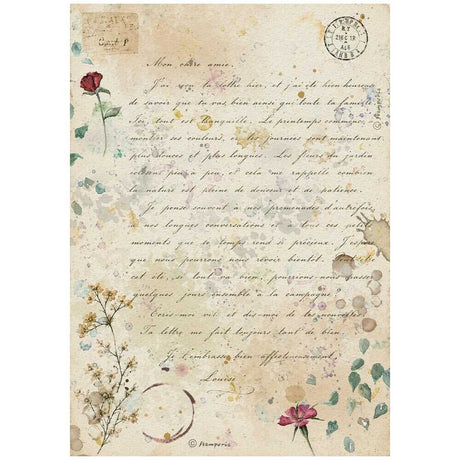 Rice Paper A4 - Flowers and Poems - Handmade Letter - 1 - Stamperia - Tidformera