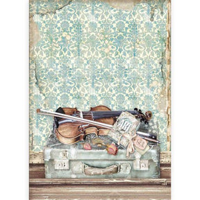 Rice Paper A4 Passion Violin and Travelling - 1 - Stamperia - Tidformera