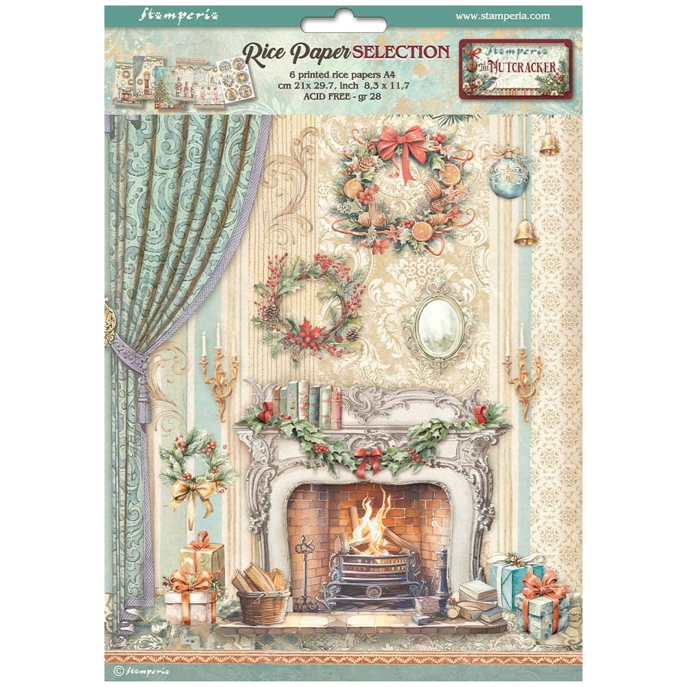 Rice Paper A4 - The Nutcracker - 6-pack från Stamperia. Förpackning med rispapper med tema jul. - Tidformera