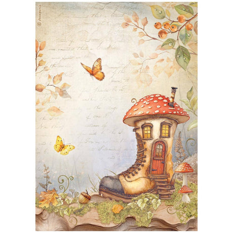 Rice Paper A4 - Whispering Woods - Boot House - 1 - Stamperia - Tidformera