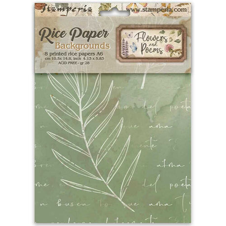 Rice Paper A6 - 8-pack - Backgrounds - Flowers and Poems - 1 - Stamperia - Tidformera