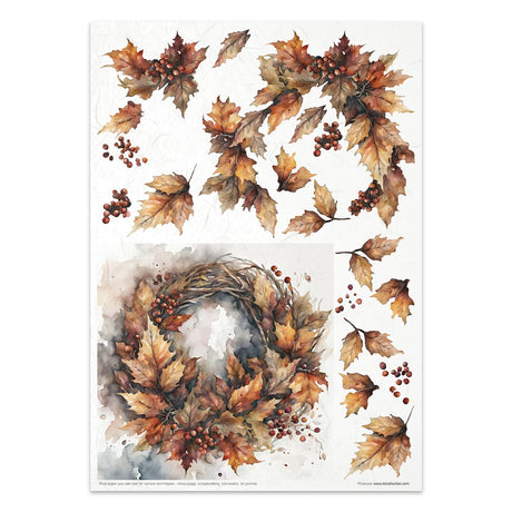 Rice paper set - A4 - Autumn Wreath - 9 - ITD Collection - Tidformera