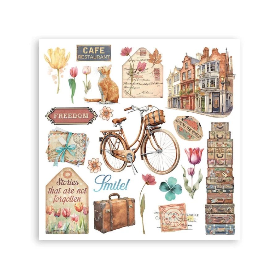 Rub - On Kit 15,5 x 15,5 cm - Art of Travelling - 4 - Stamperia - Tidformera