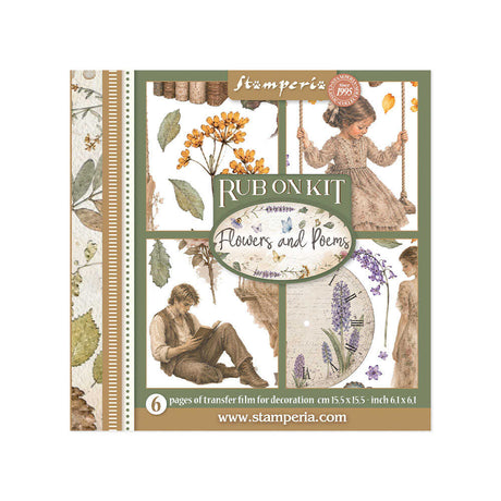 Rub-On Kit 15,5 x 15,5 cm - Flowers and Poems - 1 - Stamperia - Tidformera
