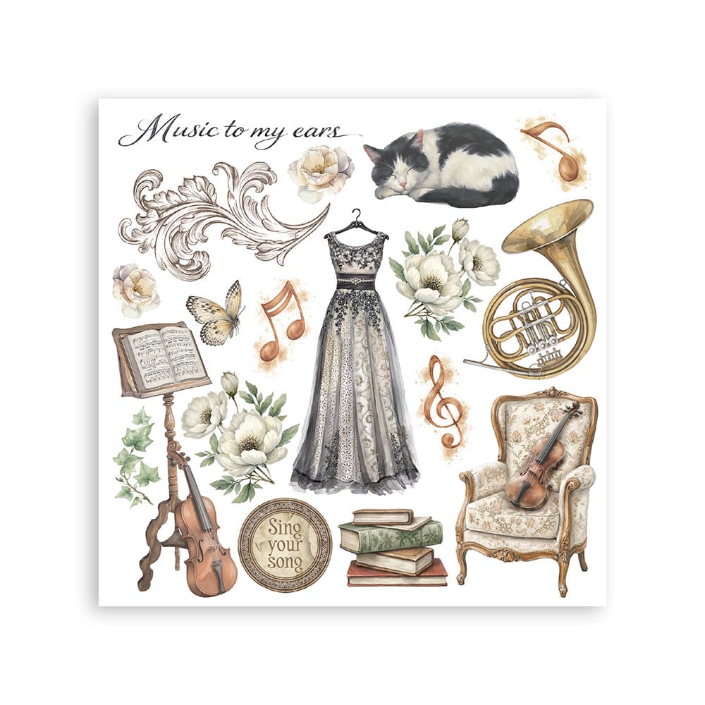 Rub-On Kit 15,5 x 15,5 cm - Symphony - 2 - Stamperia - Tidformera