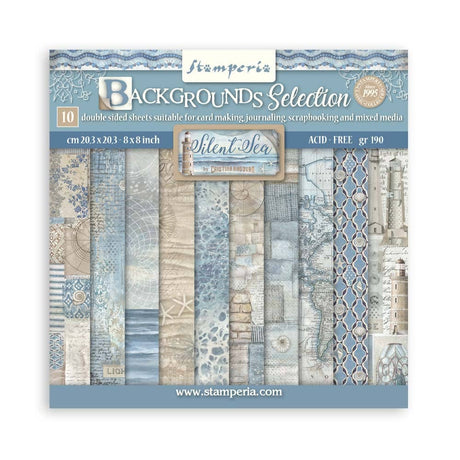 Omslagsbild på Scrapbookingpapper - Backgrounds - Silent Sea från Stamperia - Tidformera