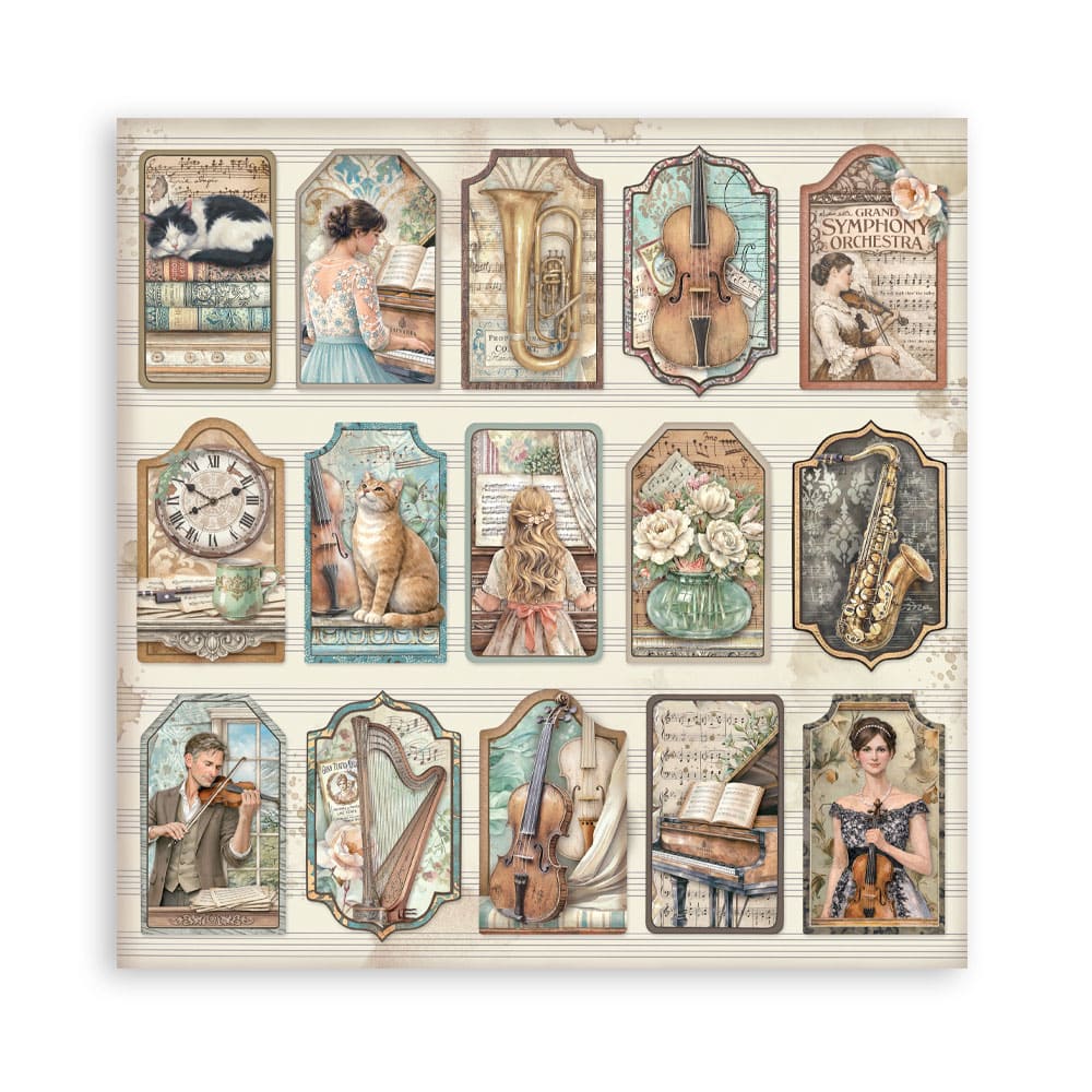 Scrapbookingpapper - Double faced - Symphony - 3 - Stamperia - Tidformera