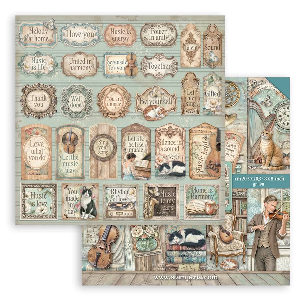Scrapbookingpapper - Double faced - Symphony - 20 - Stamperia - Tidformera