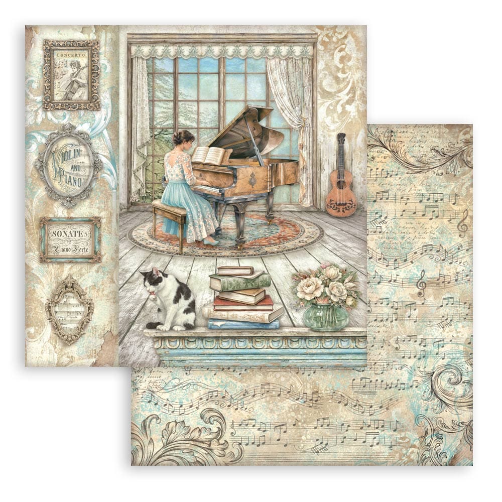 Scrapbookingpapper - Double faced - Symphony - 7 - Stamperia - Tidformera
