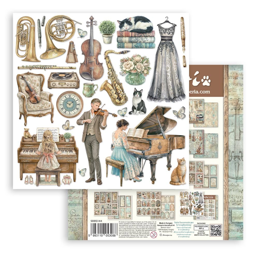 Scrapbookingpapper - Double faced - Symphony - 6 - Stamperia - Tidformera