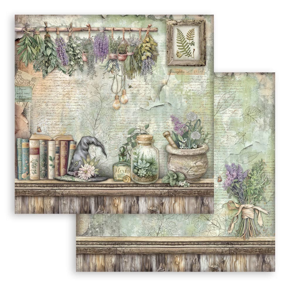 Scrapbookingpapper - Herbarium Silvae - Double faced - 12 - Stamperia - Tidformera