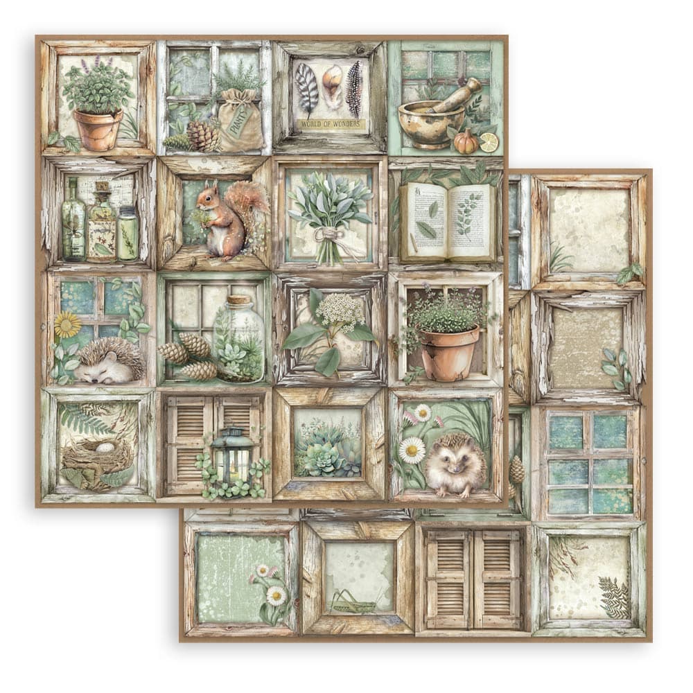 Scrapbookingpapper - Herbarium Silvae - Double faced - 6 - Stamperia - Tidformera