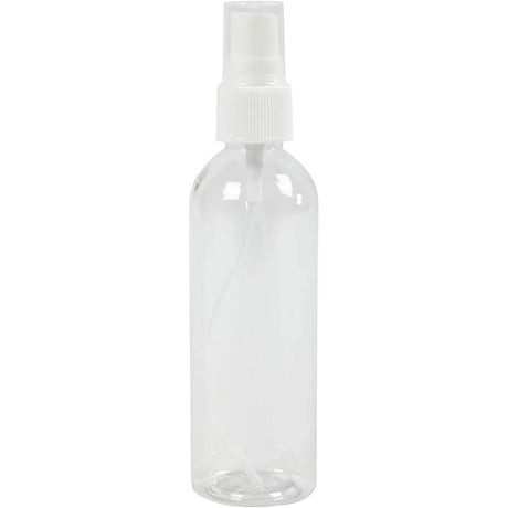 Sprayflaska 100 ml från Creotime. Liten transparent flaska med sprayfunktion och har ett lock.  Tidformera