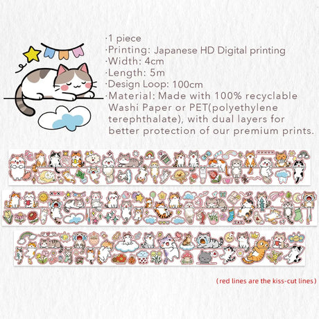 Sticker Pet Tape - Pre-cut - 40 mm - Kitty Conga - 5 - Washi Tape Shop - Tidformera
