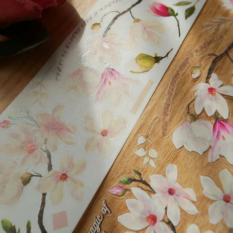 Sticker Pet Tape - Pre-cut - 60 mm - Magnolia Bloom - 1 - Washi Tape Shop - Tidformera