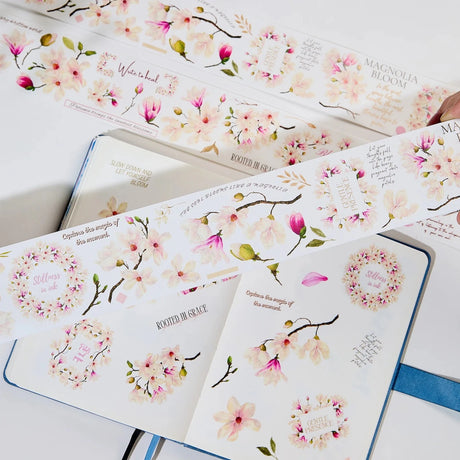 Sticker Pet Tape - Pre-cut - 60 mm - Magnolia Bloom - 4 - Washi Tape Shop - Tidformera