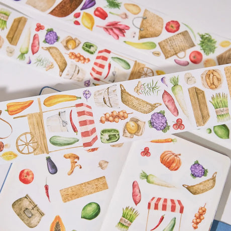 Sticker Pet Tape - Pre-cut 70 mm - Summer Bazaar - 6 - Washi Tape Shop - Tidformera