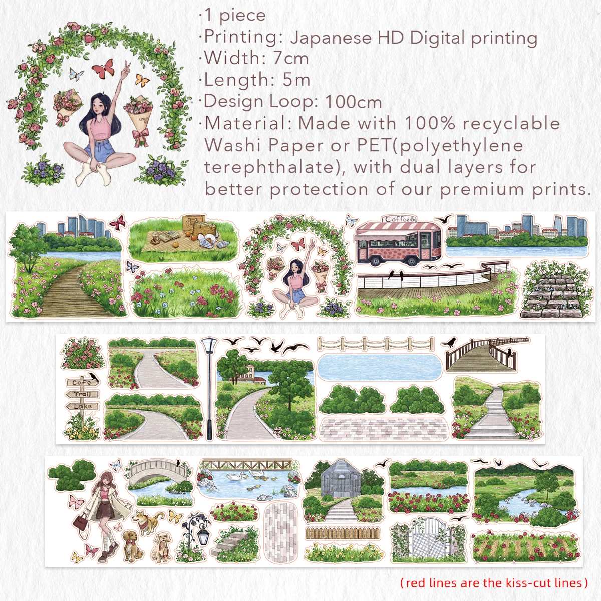 Sticker Pet Tape - Pre-cut 70 mm - Urban Grove - 6 - Washi Tape Shop - Tidformera