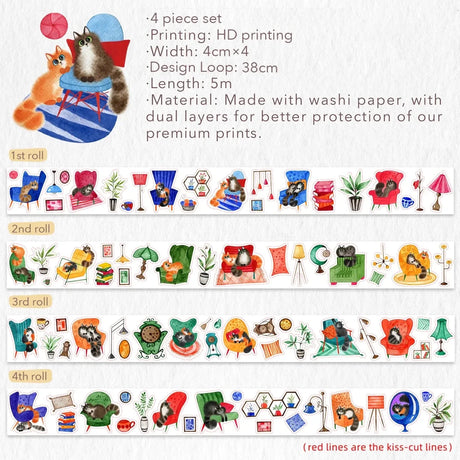 Sticker Set Washi Tape - Paw Parlor - 4-pack - 6 - Washi Tape Shop - Tidformera